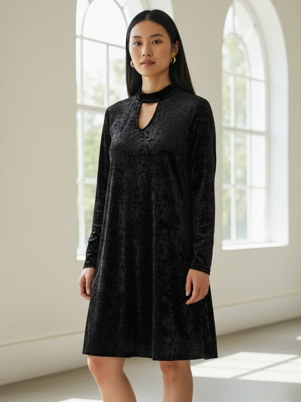 M Fasis Women XL Black Velvet Velour Goth Vampire Keyhole Swing Dress Whimsigoth